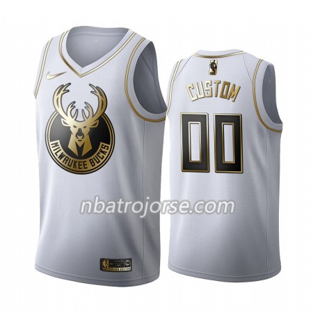 Män Milwaukee Bucks Tröja Skräddarsydda 2019-20 Nike Vit Golden Edition Swingman